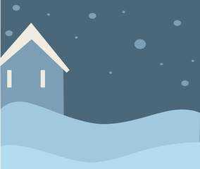 Fototapeta premium Winter landscape with lone house and snowfall vector