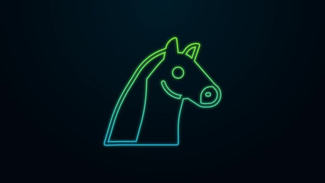 Glowing neon line Horse icon isolated on black background. Animal symbol. 4K Video motion graphic animation