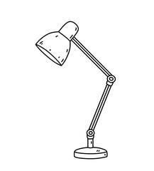 Table lamp isolated on white background. Interior item for lighting a room, office. Vector hand-drawn doodle illustration. Perfect for decorations, logo, various designs.