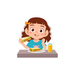 little kid eating sandwich and feel happy