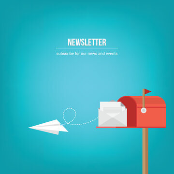 Newsletter. vector illustration of email marketing. subscription to newsletter, news, offers, promotions. a letter and envelope. subscribe, submit. send by mail.	