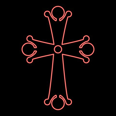 Neon four pointed cross drop shaped Cross monogram Religious cross red color vector illustration image flat style