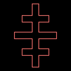 Neon cross papal roman church red color vector illustration image flat style - obrazy, fototapety, plakaty