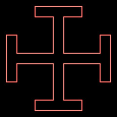 Neon cross gibbet resembling hindhead Cross monogram Religious cross red color vector illustration image flat style