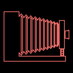 Fototapeta premium Neon retro camera Vintage photo camera side view red color vector illustration image flat style