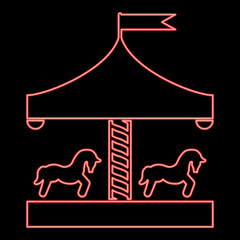 Neon carousel roundabout merry-go-round Vintage merry-go-round red color vector illustration image flat style
