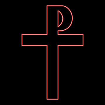 Neon cross monogram Rex tsar tzar czar Symbol of the His cross Saint Justin sign Religious cross red color vector illustration image flat style