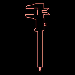 Neon caliper Hand caliper Sliding caliper Vernier caliper Caliper gage Slide gage Trammel red color vector illustration image flat style