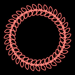 Neon floral circle Wreath of leaves Round floral frames Floral border red color vector illustration image flat style
