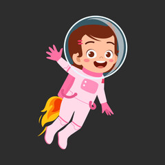 little astronaut wearing jetpack and fly and feel happy