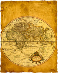 
Old paper world map of the right hemisphere.