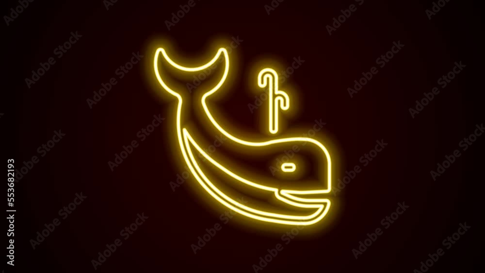 Wall mural glowing neon line whale icon isolated on black background. 4k video motion graphic animation