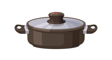 Stewpot, non-stick kitcheware for cook. Stewpan covered with lid. Kitchen stew pot. Cooking culinary appliance, cookware. Flat vector illustration isolated on white background