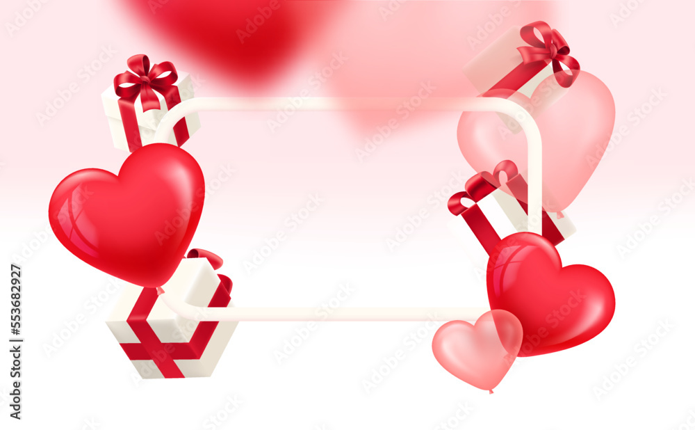 Poster valentines day banner with white frame. 3d vector