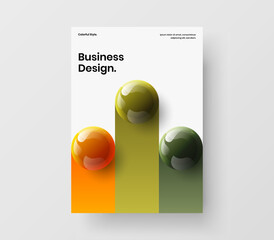 Creative journal cover vector design layout. Minimalistic 3D spheres pamphlet template.