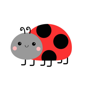 Ladybug icon. Lady bug ladybird insect. Cute cartoon kawaii funny baby character. Side view. Happy Valentines Day. Sticker template. Flat design. Isolated. White background.