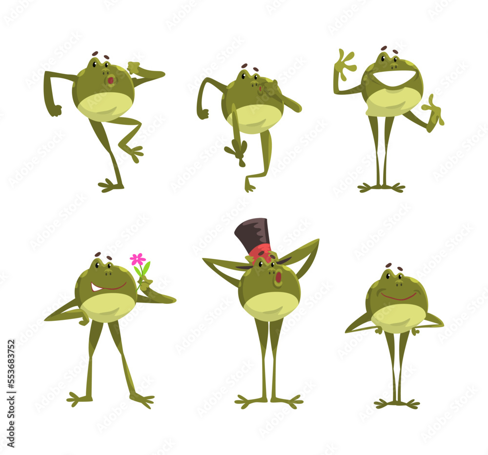 Canvas Prints Funny Green Frog with Protruding Eyes Expressing Different Emotion Vector Set