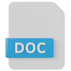 doc file format 3d render icon with transparent background