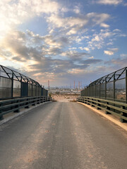 Industrial landscape and a petrochemical plant in the background in Tarragona in Catalonia Spain