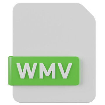 wmv file format 3d render icon with transparent background