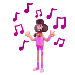  3D illustration. 3D Cartoon Illustration of Athlete listening to music. using earphones. has cute fluffy hair. 3D Cartoon Character