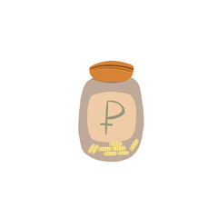 Money bottle. Coins jar, investing fund savings