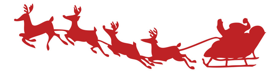 Santa Sleigh. Santa Sleigh Silhouette. Santa Sleigh Illustration. Santa Sleigh Isolated on White Background. Silhouette of Santa Claus riding in a sleigh with reindeer. Red Christmas Sleigh Santa And 