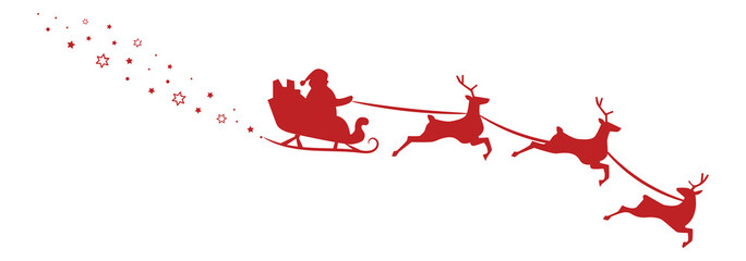Santa Sleigh. Santa Sleigh Silhouette. Santa Sleigh Illustration. Santa Sleigh Isolated on White Background. Silhouette of Santa Claus riding in a sleigh with reindeer. Red Christmas Sleigh Santa And 