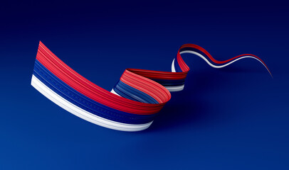 Serbian flag wavy abstract ribbon background. 3d illustration. - obrazy, fototapety, plakaty