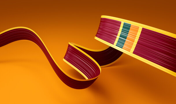 Sri Lanka flag ribbon, 3d illustration on a yellow orange background