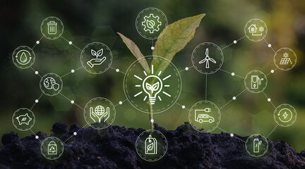 Sustainable business or green business vector illustration background with connection icon concept related to environmentally friendly environmental icon set. Web and Social Header Banners for ESG.