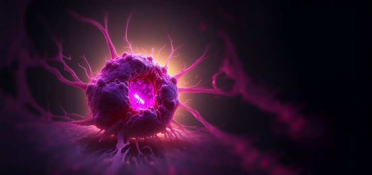 Tumor microenvironment concept with cancer cells, T-Cells, nanoparticles, cancer associated fibroblast layer of tumor microenvironment normal cells, molecules, and blood vessels 3d rendering