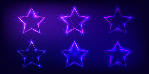 Neon double frame in star form with shining effects