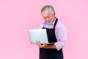 businessman working on laptop working on laptop pc computer studio portrait.