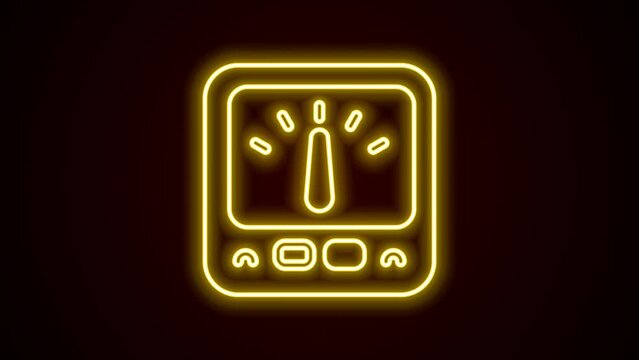 Glowing neon line Ampere meter, multimeter, voltmeter icon isolated on black background. Instruments for measurement of electric current. 4K Video motion graphic animation