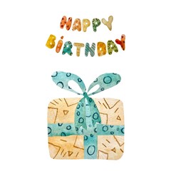 Happy birthday title gift box colored watercolor 
