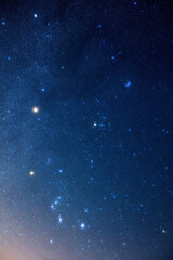 Fototapeta na wymiar Milky Way stars and constellations on evening sky.