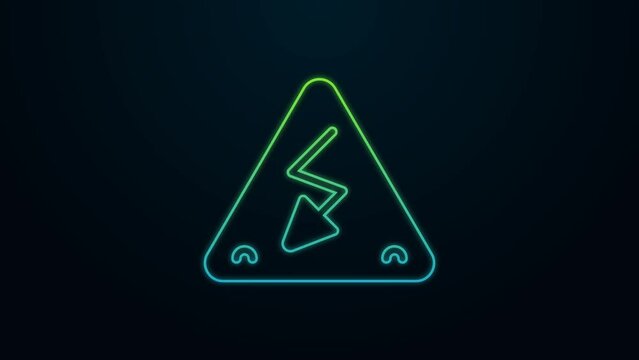 Glowing neon line High voltage sign icon isolated on black background. Danger symbol. Arrow in triangle. Warning icon. 4K Video motion graphic animation
