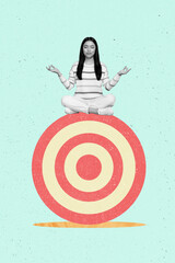 Creative trend collage of calm meditating young woman sitting big darts target businesswoman...