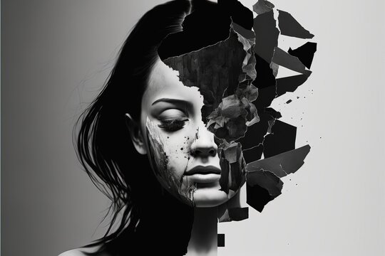 portrait de femme déstructuré noir et blanc