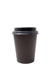 Disposable black plastic cup on a white background