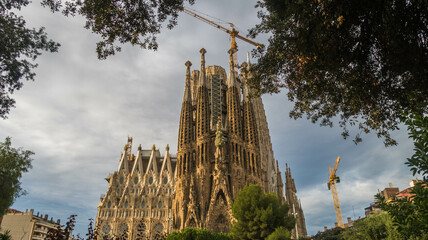 Beautiful view of La Sagrada Familia in Barcelona, Spain