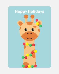 Cartoon giraffe Christmas card set for invitation or gift