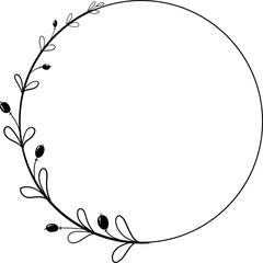 Linear floral wreath. Hand drawn illustration. This art is perfect for invitation cards, spring and summer decor, greeting cards, posters, scrapbooking, print, etc.