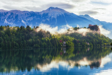 Foggy Morning in the Bled Lake Reflections, Bled Slovenia 