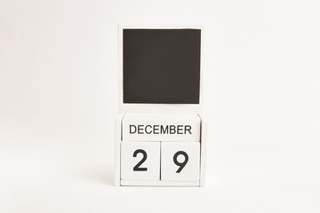 Calendar with date 29 December and space for designers. Illustration for an event of a certain date.