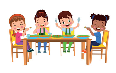 cute little boy eating at the dinner table