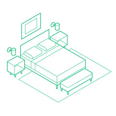Isometric Bedroom Outline Illustration