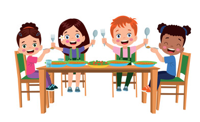 cute little boy eating at the dinner table