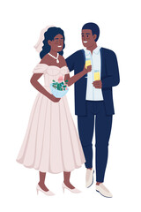 Smiling married couple celebrating wedding semi flat color vector characters. Editable figures. Full body people on white. Simple cartoon style illustration for web graphic design and animation